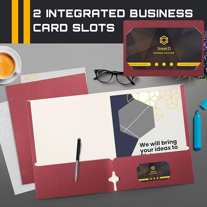 Better Office Products Two Pocket Portfolio Folders, 50-Pack, Burgundy, Letter Size Paper Folders, 50 Pieces, Burgundy