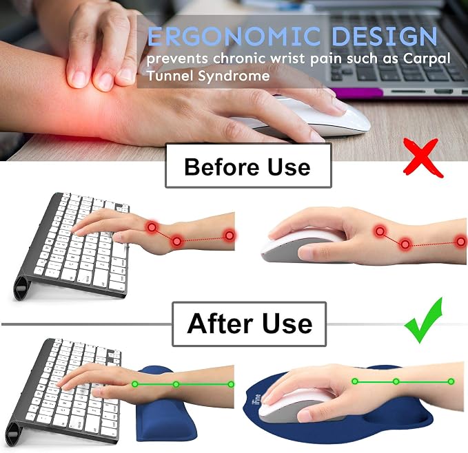 iFine Upgrade Enlarged Superfine Fibre Soft Smooth Memory Foam Ergonomic Mouse Pad & Keyboard Wrist Rest for Desktop Laptop Mac Gaming Office School or Home for Stress Free Typing (Blue Two Sets)