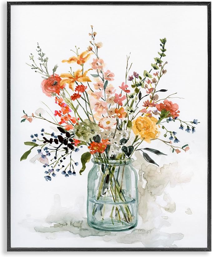 'Warm Summer Floral Bouquet'| Framed Giclee Art | Stupell Industries | Black, 11 x 14 Inches, Easy to Hang and Sturdy, Made in USA, by Carol Robinson