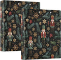 Gold Snowflake Xmas Nutcracker Binder 3 Ring 1.5 Inch Binder with Clipboard&Pockets, Hardcover Binders Heavy Duty Large File Folder for Office School Supplies - Holds 200 Sheets, 2 PC
