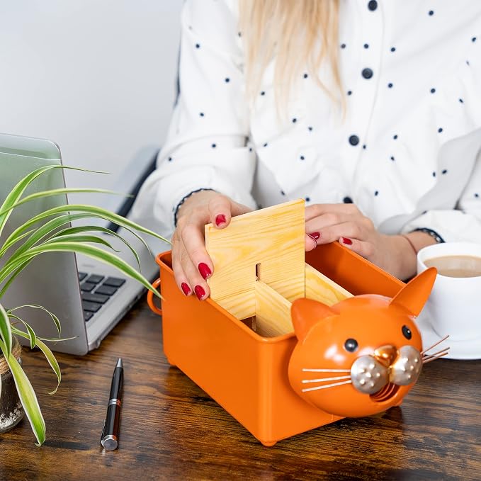 Desk Organizer, 1-5 Module Compartments - Storage for Stationery Supplies, Accessories, brushes - Home, Office, School, Dorm, Studio - Build in Pen & Pencil Holder (Orange Cat)