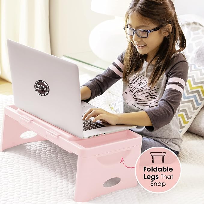 Loddie Doddie Lap Desk, Folding Desk, Portable Table, Blush, 9.75" x 12" | Trays & Pocket Keep Essentials Close, 2 lb Easy to Carry, Sturdy Plastic & Alloy Steel, Bed Desk, Bed Tray, Lap Desk for Kids
