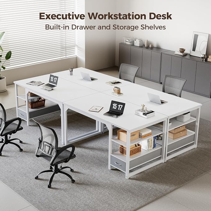 63 in Computer Desk with Drawer, 1" Thick Reversible Office Desk | Large Modern Writing Table with Storage Shelves, Heavy Duty Industrial Executive Desk for Home Bedroom Study Work