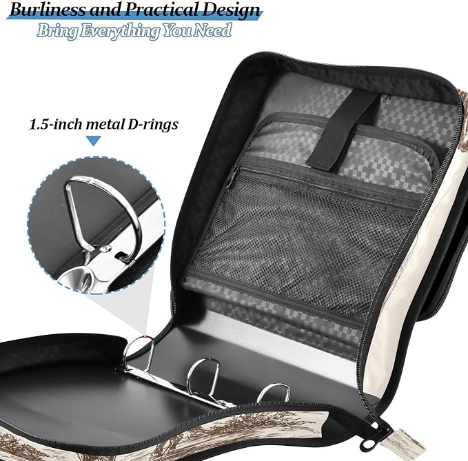 Western Desert Cowboy Zipper Binder for School with Shoulder Strap & Extra Pockets - 1.5 Inch 3-Ring Binder Holds 500+ Sheets, Textbooks, Laptop