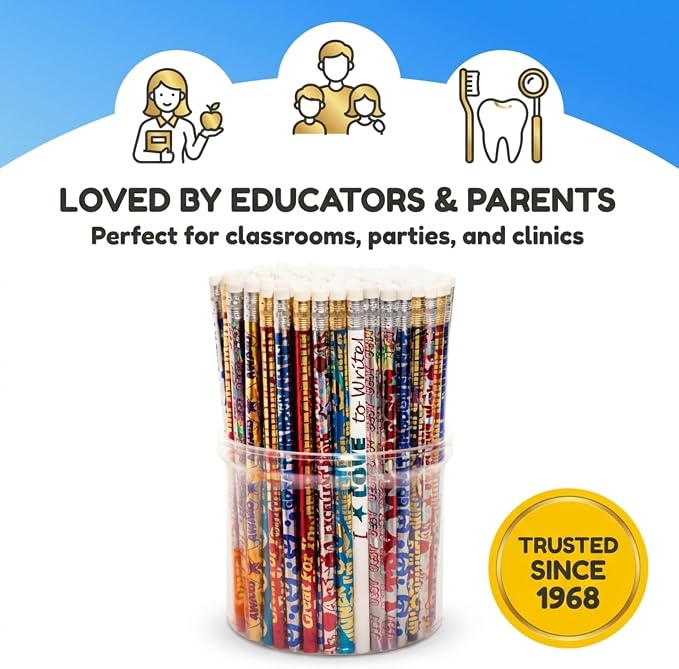 Anderson's Motivational Message Pencil Tub, Fun & Colorful Pencils, Perfect for School Supplies, Classroom Rewards, Creative Writing, Party Favors, and Motivational Gifts, Set of 144