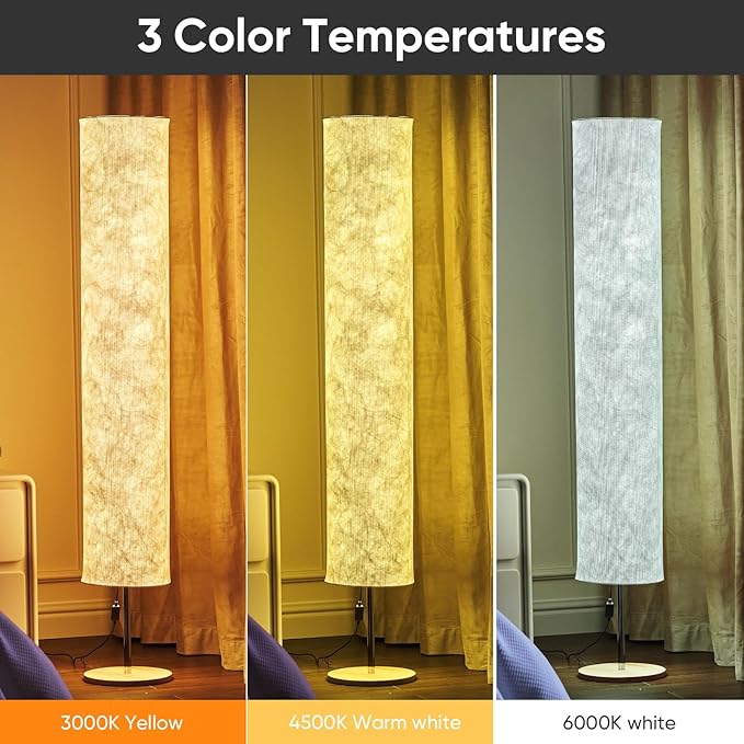 LONRISWAY 58" Modern Floor Lamp with Tyvek Fabric Shade 3000K Warm White LED Slim Standing Light,Column Cylinder Paper Lantern Floor lamp for Living Room, Bedroom, Game Room