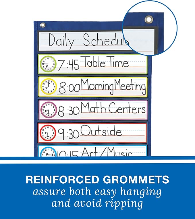 Carson Dellosa Daily Schedule Pocket Chart―Clock, Time, Subjects Scheduling Planner With Dry-Erase Cards, Classroom or Homeschool Learning (37.5" x 30")