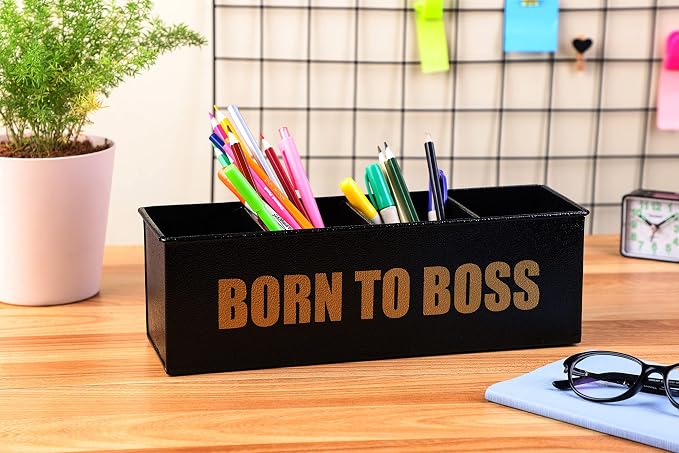 DUDKI Home Present Desk Organiser 4 compartments Decorative Pen Pencil holder | Office Storage for Pens, Notes, Mail, and Supplies |
