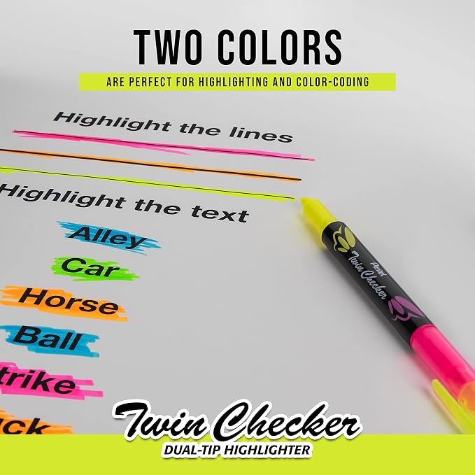 Pentel Twin Checker Dual-tip Highlighter, Chisel Tip, Yellow/Pink Ink, Pack of 12 (SLW8-GP)