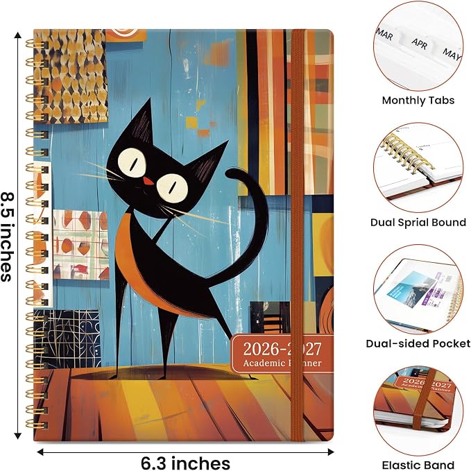 ZOTIA Academic Planner 2026-2027, Monthly & Weekly Jul 2026-Jun 2027 | Playful Noir, 6.3" x 8.5" Calendar Planner for Women, Hardcover Pretty Organizer for Women, School Office Home Supplies