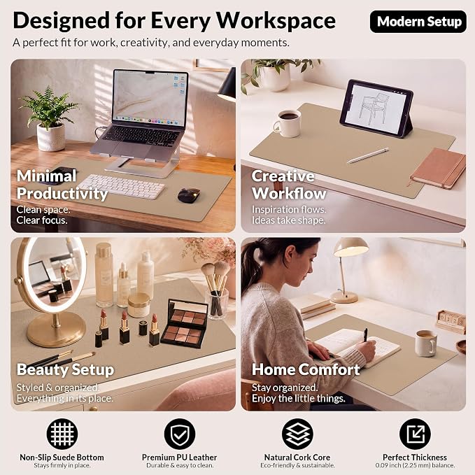 AFIING Cork Desk Mat, Dark Apricot, 35.4" x 17", Desk Pad Protector | Dual-Sided Cork & PU Leather, Waterproof, Non-Slip for Mouse, Writing, Office, Home