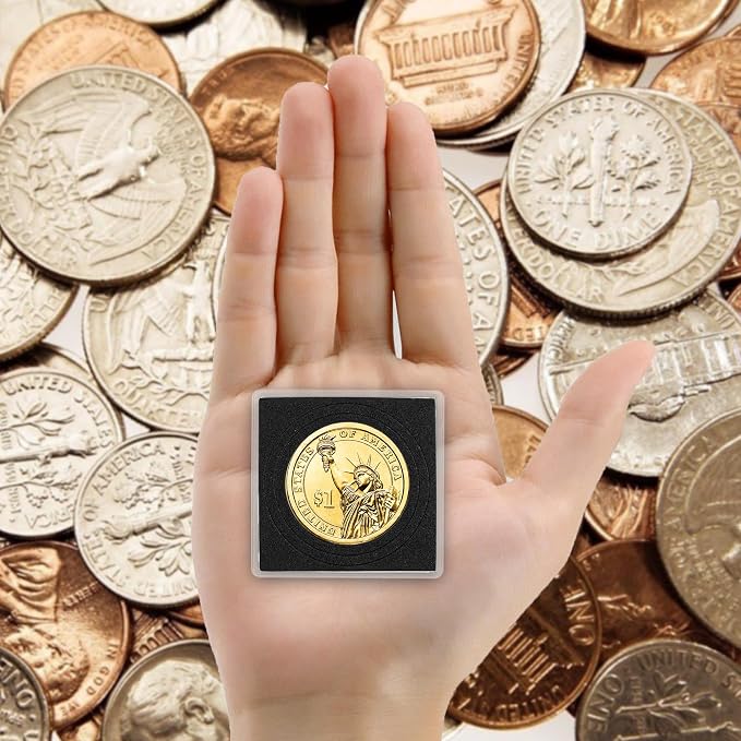 60 Pcs Clear Coin Collection Holders with 5-Size Sponge Gaskets | Plastic Coin Slabs & Coin Protectors for Silver Dollar Collectors Collection Supplies, (5 Diameters: 20/25/30/35/40mm), Black