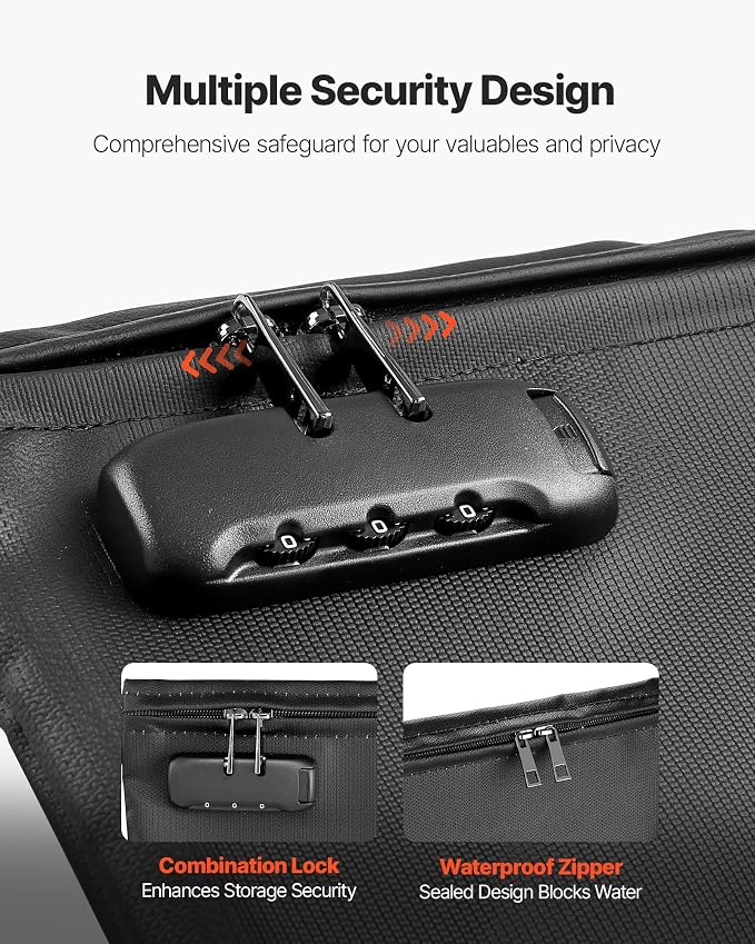 VEVOR Fireproof Document Bag, 1832 ℉ Heat Insulated Fireproof & Waterproof Bag with Lock, Portable File Storage Security Organizer Home Office Travel Use, for Passports, Important Documents & Files