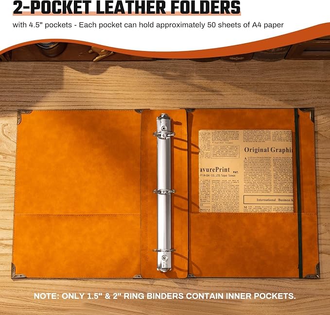 OVESMUSL 2 Pack PU Leather 3 Ring Binder, 1.5 Inch Brown Tree | Fits 8.5x11 letter paper, holds 350 sheets, loose leaf organizer