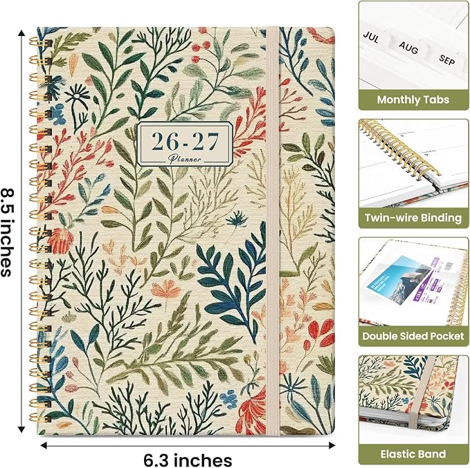 Taja Planner 2026-2027, Jul 2026-Jun 2027 Monthly & Weekly Calendar Planner | 6.3" x 8.5", Hardcover Academic Calendar, Teacher Student Agenda Book with Tabs, School Office Supplies, Herbs