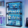 AMERLIFE 45-Inch RGB Display Cabinet with Glass Doors | 70 H x 45 W x 16 D In, 4-Tier Storage, Adjustable Glass Shelves, RGB LED Lights, Press-to-Open Doors, Black