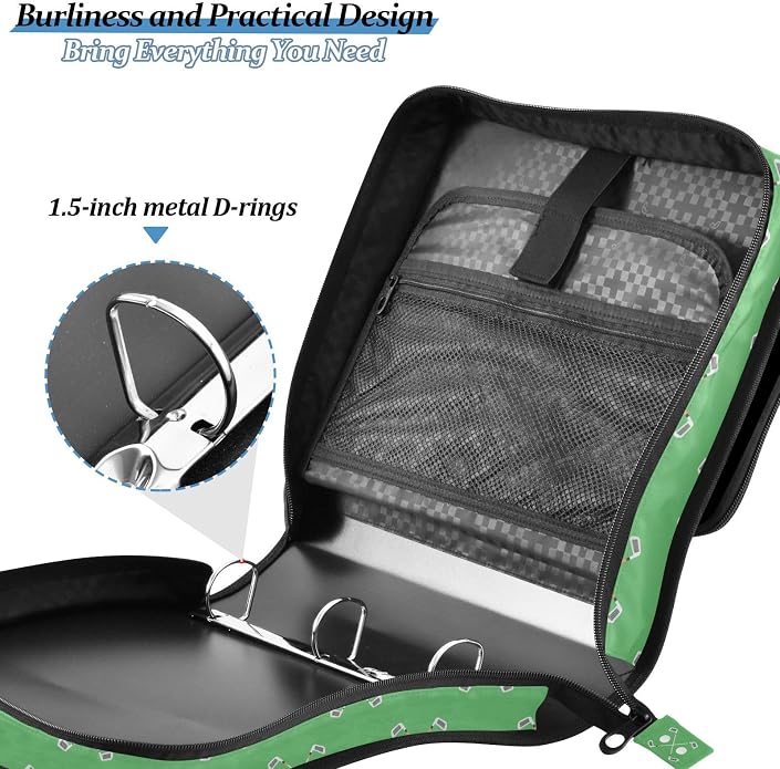 Zipper Binder Bag 3 Ring File Folder Portfolio Organizer Zippered Binder Bags with Strap Fits Laptop Women Men