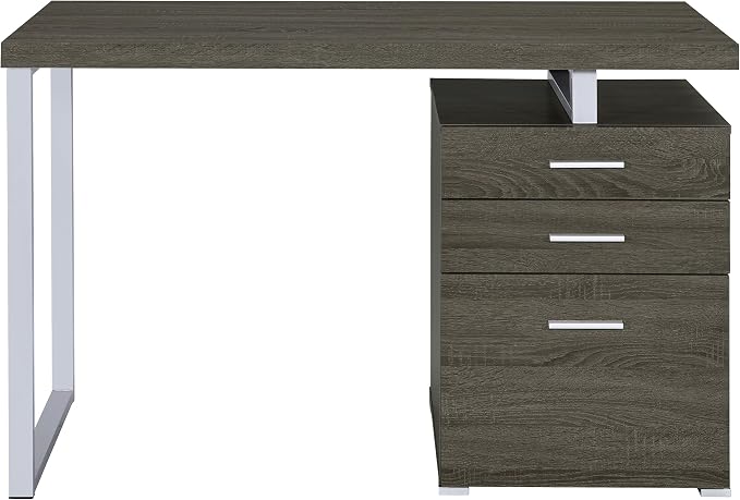 Coaster Home Furnishings Brennan Modern Contemporary Home Office 3-Drawer Writing Desk with Drawers Computer Desk Study Table File Cabinet Storage Silver Metal Frame Weathered Grey 800520