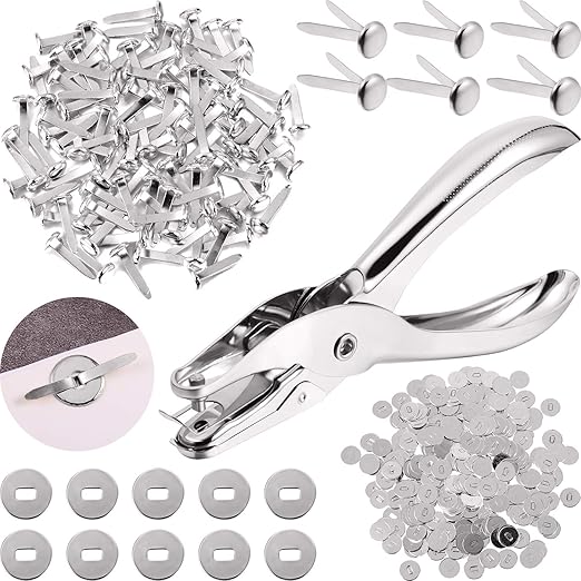 Mudder 100 Pieces Brass Paper Fasteners Paper Brads, and 300 Pieces Washers with Hole Punch for DIY Craft Scrapbooking School Supplies(3/4 Inch Long,Silver)