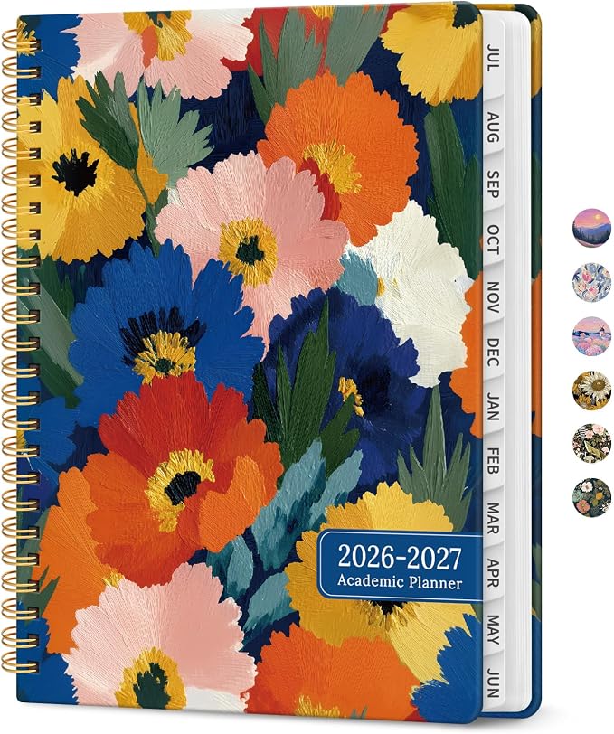 Taja Planner 2026-2027, Jul 2026-Jun 2027 Monthly & Weekly Calendar Planner | 8.5" x 11", Hardcover Academic Calendar, Teacher Student Agenda Book with Tabs, School Office Supplies, Vivid Petals