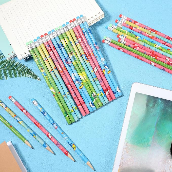 Geyee 36 Pcs Space Pencils Hawaiian Shark Themed Party Favors, Shark