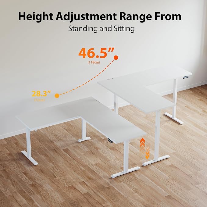 Agilestic 75 x 61 Inch L Shaped Electric Standing Desk, White | Corner Desk, Ample Workspace, Memory Presets, Hooks, Stable Steel Frame,176 lbs Capacity, Easy Assembly, Splice Board