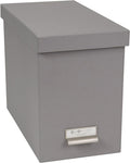 Bigso John Fiberboard Label Frame Desktop File Storage Box - Document Organizer for Important Paperwork - Durable Hanging File Box with a Lid & Metal Label Window - 7.36 x 13.38 x 10.51 in - Grey