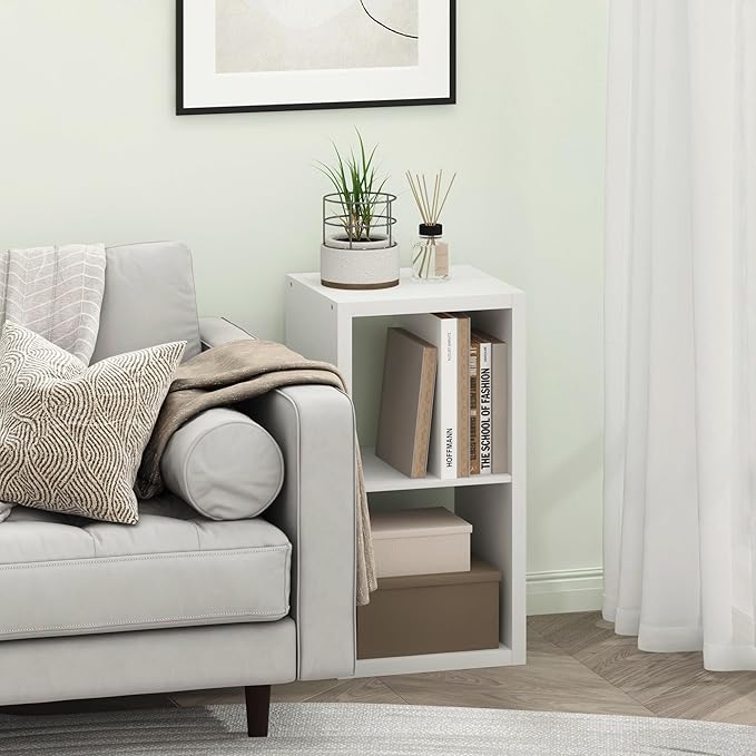 Furinno Cubicle Book Shelf, 2-Cube Bookshelf, Extra Thick Frame Horizontally & Vertically Reversible Bookcase with Open Back, 14.6 x 16 x 30, for Living Room, Bedroom, Home Office, Plain White