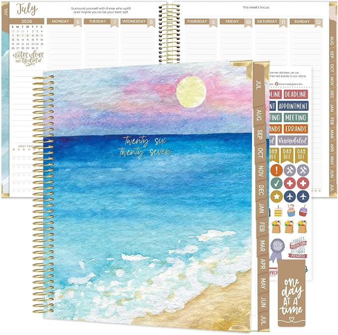 bloom daily planners 2026-2027 Hardcover Academic Year Goal & Vision Planner (July 2026 - July 2027) - 13 Months - Monthly & Weekly Calendar Agenda Organizer - 7.5" x 9" - Coastal Calm