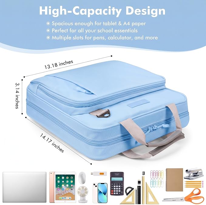 3-Ring Zipper Binder Organizer with Shoulder Strap, 2 Inch Binder | 500 Sheets Zip Up Binder Bag with Multiple Pockets & Storage, Laptop, Books Organizer for School Students and Teachers