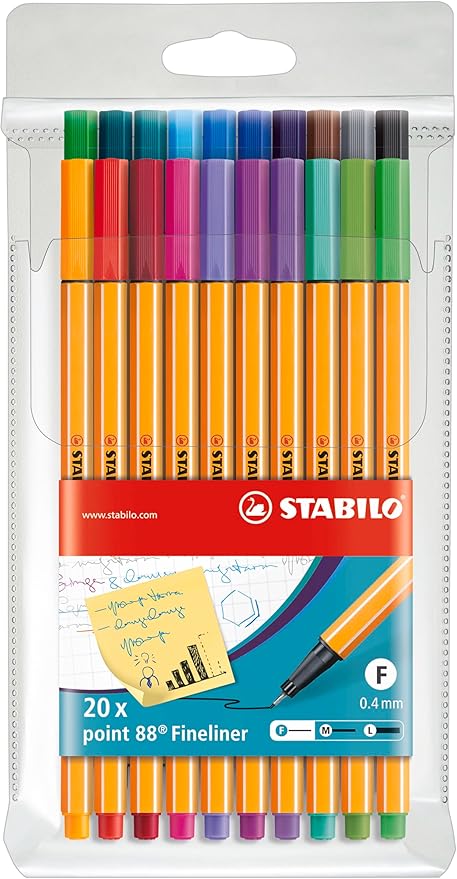 STABILO Fineliner point 88 - Wallet of 20 - Assorted Colours