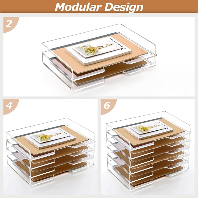 2 Pack-Stackable Paper Letter Tray Enlarged A4 File Desk Organizer Acrylic | Desk Organizers and Accessories Sorter Tray, Clear Workspace Office Supplies Organizers, 13.78inx9.25inx3.62in