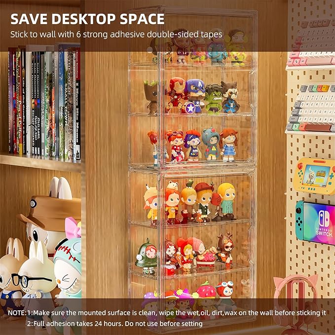 3 Tiers Clear Display Case for Figures Collectibles 2 Pack Wall Mounted Hobby Figurine Display Case, Display Box for Action Figures, Car Model, Funko