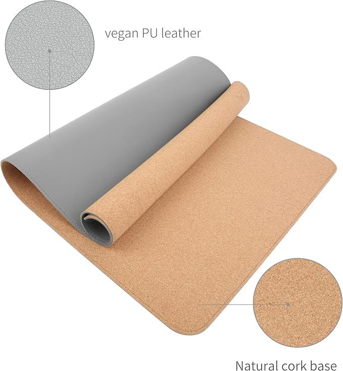 RENMTURE Dual-Sided Mouse Pad, Natural Cork & PU Leather Large Desk Pad for Office and Home Work, Desk Protector Non-Slip, Waterproof, Easy Clean (Gray, 32"x16")
