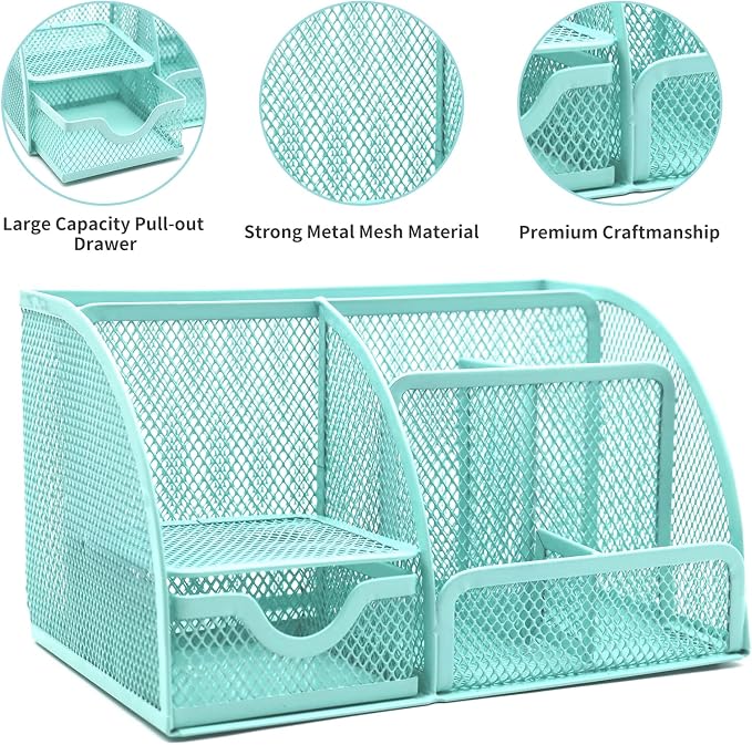 12 in 1 Green Desk Organizers & Accessories Set for Office & Home & School | Teal Green Office Supplies for Coworkers Students, Include Stapler, Pen Holder, Tape Holder, Scissors, Ruler, Staple Remover