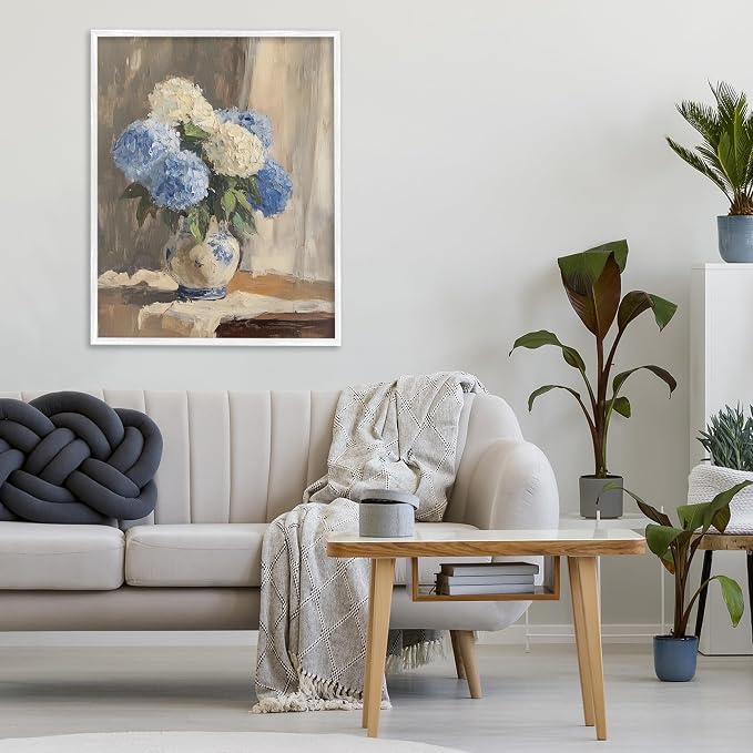 'Vintage Hydrangea in Ceramic Vase'| Framed Giclee Art | Stupell Industries | White, 24 x 30 Inches, Easy to Hang and Sturdy, Made in USA, by LSR Design Studio