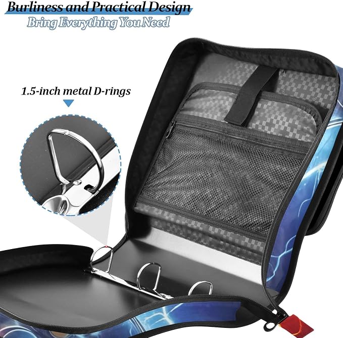 Game Controller Fire Electric Spark Zipper Binder Bag 3 Ring Binder with Shoulder Strap Zip Up 500 Sheets Capacity Multi Pockets for School Office Supplies
