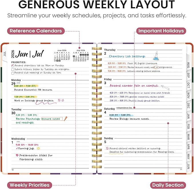 Taja Planner 2026-2027, Jul 2026-Jun 2027 Monthly & Weekly Calendar Planner | 8.5" x 11", Hardcover Academic Calendar, Teacher Student Agenda Book with Tabs, School Office Supplies, Checkered