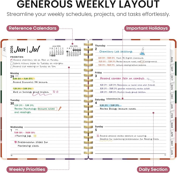 Taja Planner 2026-2027, Jul 2026-Jun 2027 Monthly & Weekly Calendar Planner | 6.3" x 8.5", Hardcover Academic Calendar, Teacher Student Agenda Book with Tabs, School Office Supplies, Checkered