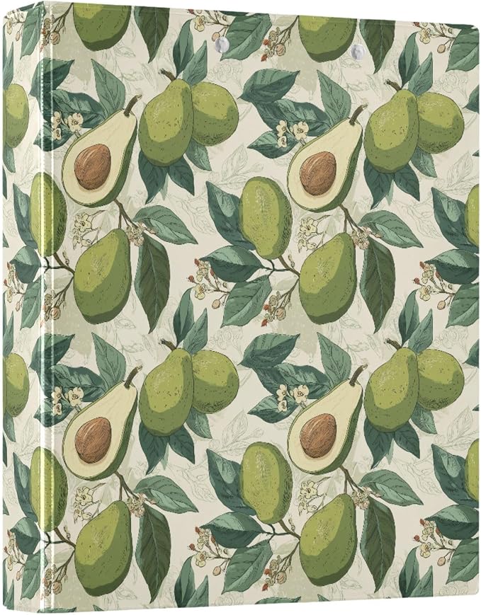 Avocado Palm Leaf 1.5 Inch 3 Round Ring Binders with Pocket Clip, Holds 200 Sheets Documents for Office Classroom Student Organization Hard d Ring Binders with Printed