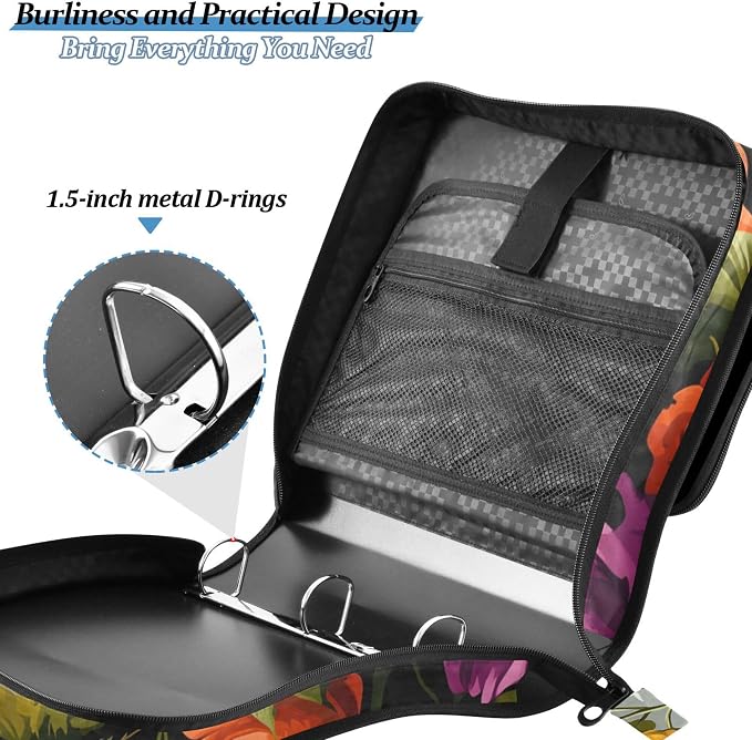 MNSRUU 3 Ring Binder Bag, 2 Inch D-Rings Easily Organizes 1 Inch Fits Letter Sized Paper, Gray Cat on The Garden Fence Large 3 Hole Zipper Binder Organizer for School Office Supplies