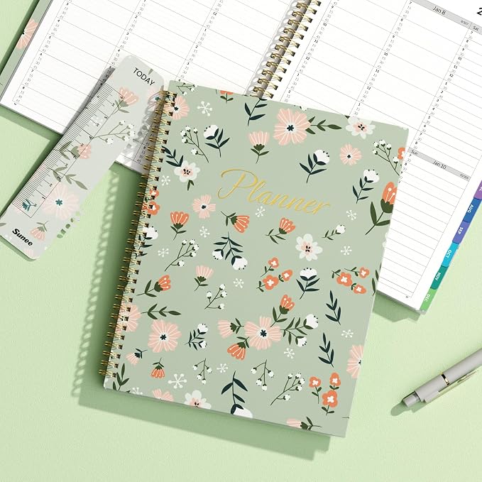 SUNEE 2027 Appointment Book, Quarter-Hourly, Weekly Monthly Planner, 8.5"x11",Green Wildflower