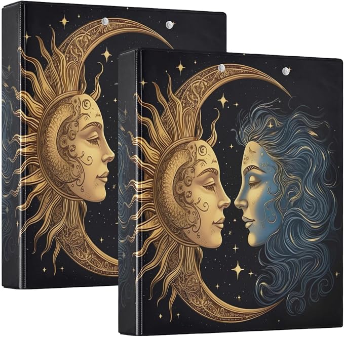 Sun and Moon 3 Ring Binders, Round Rings, Holds 200 Sheets, 1.5 Inch 3 Ring Binders with 3 Interior PVC Clear Pockets and Anti-Slip Metal Clip