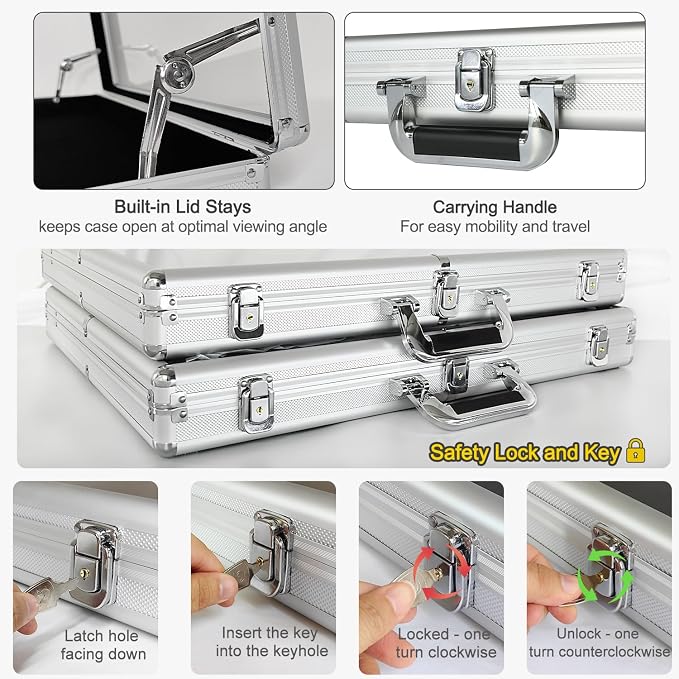 Trade Show Display Case – Large Aluminum Locking Tabletop Showcase | 34"x22", for Trading Cards, Sports Cards, TCG – Lightweight & Portable for Exhibitions, Conventions, and Collectibles, Silver