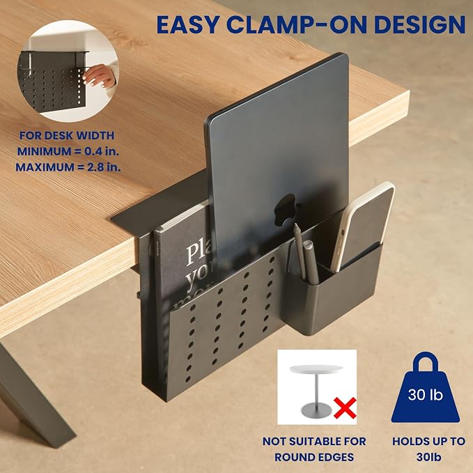 GAROOD Laptop Side Storage Vertical Laptop Stand Under Desktop Storage Clamp On Desk Shelf Hanging Desk Organizer Laptop Desktop Mount Side Table Organizer Caddy Book Caddy - One Tier Black