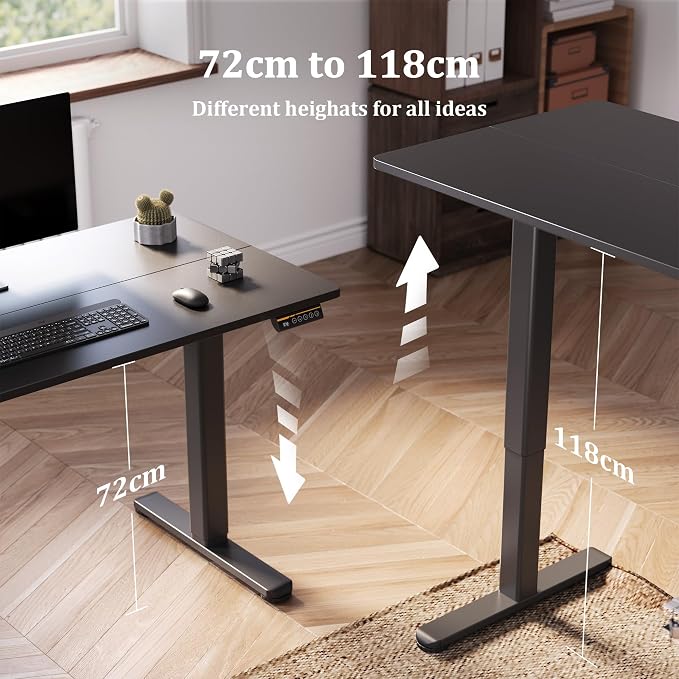 Claiks Electric Height Adjustable Standing Desk, 55x24 Inch, Black | Smooth Height Adjustment, 3 Memory Presets, Cable Management Hub&Hook, Stable Steel Frame, 176lbs Capacity, Easy Assembly