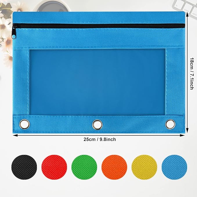 Pencil Pouch for 3 Ring Binder, 36 Pack Zipper Pencil Pouches/Case in Assorted Color, Durable Binder Pencil Pouch/Bag for Office School Supplies (6 Colors)