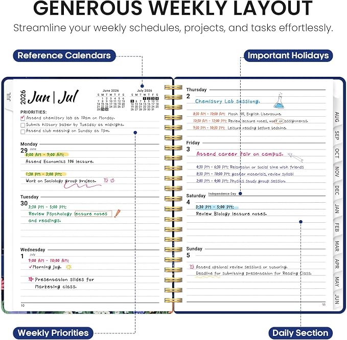 Taja Planner 2026-2027, Jul 2026-Jun 2027 Monthly & Weekly Calendar Planner | 6.3" x 8.5", Hardcover Academic Calendar, Teacher Student Agenda Book with Tabs, School Office Supplies, Lavish Bloom