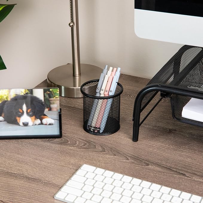 Mind Reader Pen and Accessories Holder, Desktop Organizer, Office, Metal Mesh, 3.5"L x 3.5"W x 3.75"H, Set of 3, Black