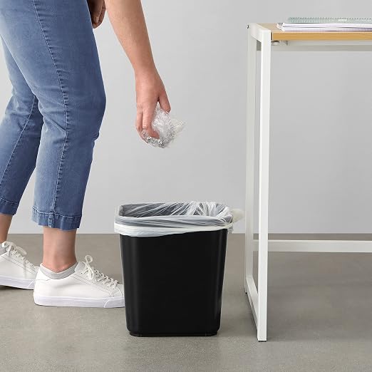 Amazon Basics Small Rectangular Commercial Office Wastebasket, Easy to Clean,11.4"L x 8"W x 12"H, 3 Gallon, Black, 6-Pack